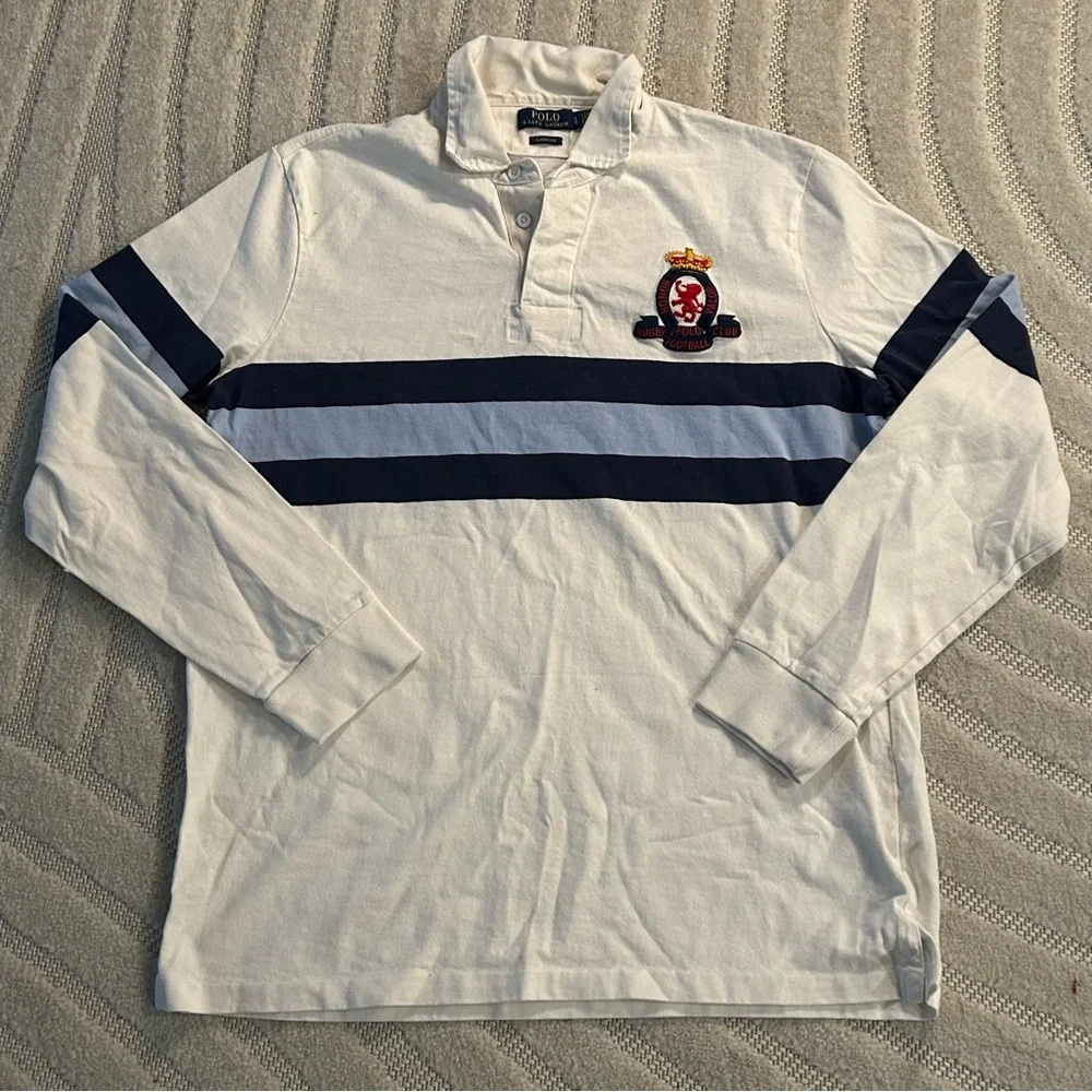 Polo Ralph Lauren Crest Embroidered Striped Cotton Jersey Rugby Shirt - L